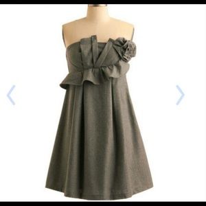 ModCloth Ryu Strapless Grey Wool Flower Dress